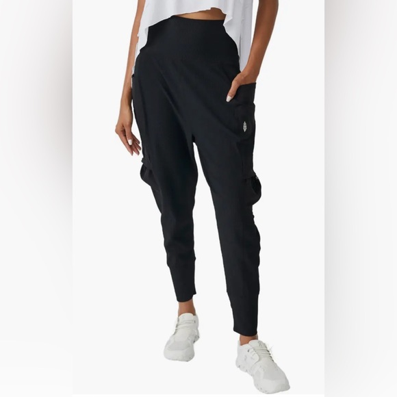 Free People Pants - Free People Black Take a hike rib drop crotch pants Large